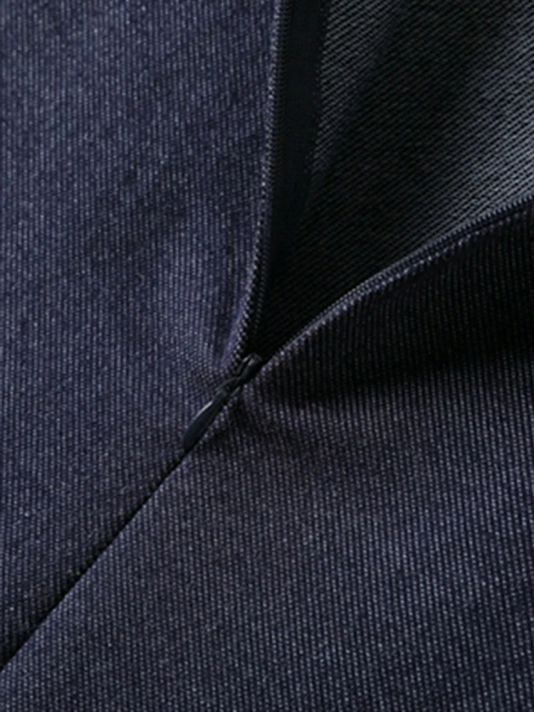 

2021 New Summer Denim Dress French Retro Fashion Short Sleeve Knee-Length Zipper Pullover Straight Plain Office Lady Dresses