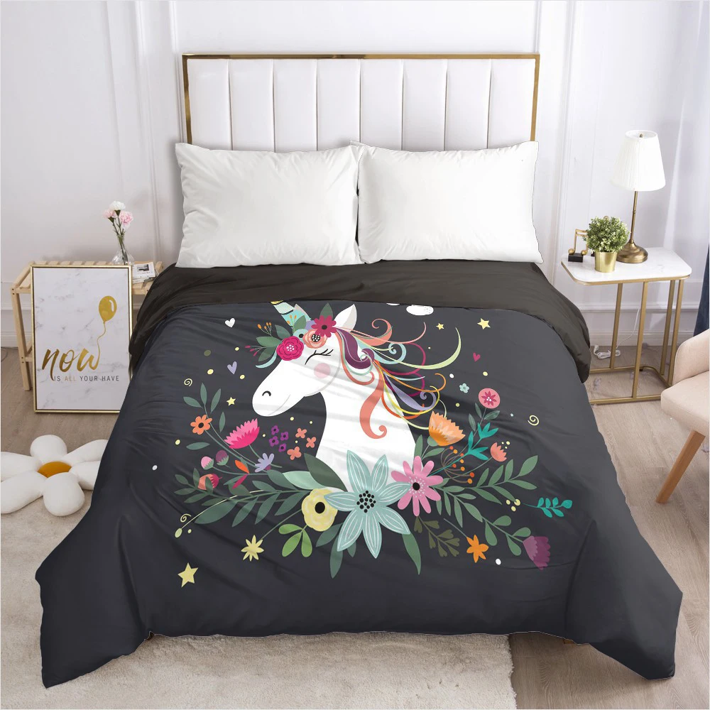 

Unicorn Cartoon Duvet Cover with Zipper Comforter/Quilt/Blanket Case 140x200 240x220 3D Bedding For Baby Kids Child Girls Boys