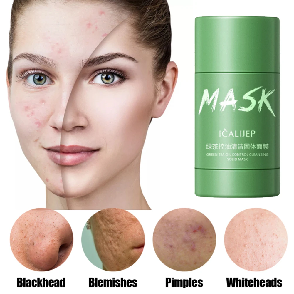 

Cleansing Green Mask Stick Clay-Stick Green Tea Mask Purifying Eggplant Green Stick Oil Control Mud Mask Anti-Acne Masks Sticks