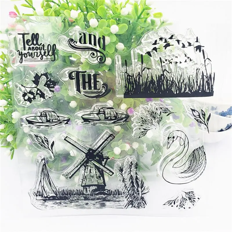 Ветряная мельница Лебедь силиконовая прозрачная печать Сделай Сам Скрапбукинг