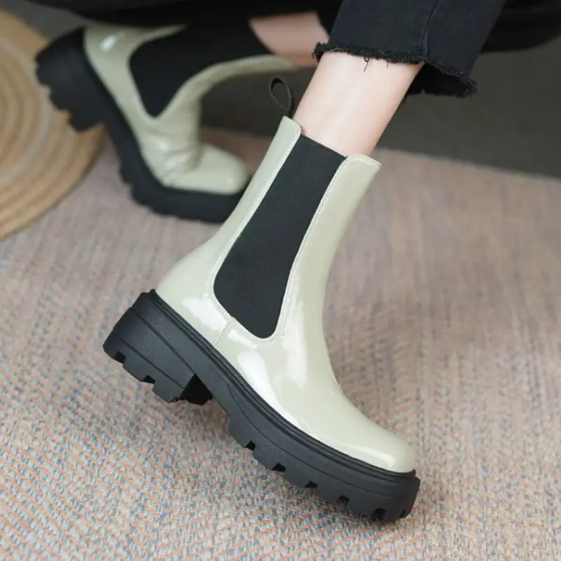 

KemeKiss Real Leather Women Short Boots Fashion Platfrom High Heel Winter Shoes For Woman Warm Office Lady Footwear Size 34-40