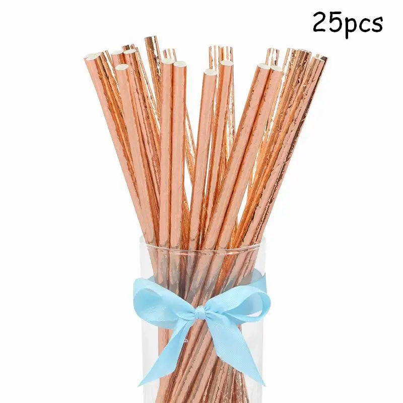 25 pcs straw 10 шт./лот, 18 дюймов, розовое золото, сердце, фольга, шары, свадьба, день рождения, вечеринка, декор для детского душа, принадлежности, подарки на день Святого Валентина - Цвет: 25 pcs straw
