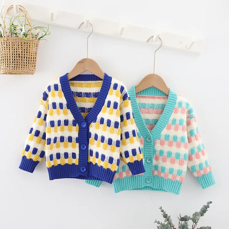 

Осень-зима 2021, Новый Кардиган с длинным рукавом, куртка для маленьких девочек, повседневный вязаный однобортный модный свитер для мальчиков...