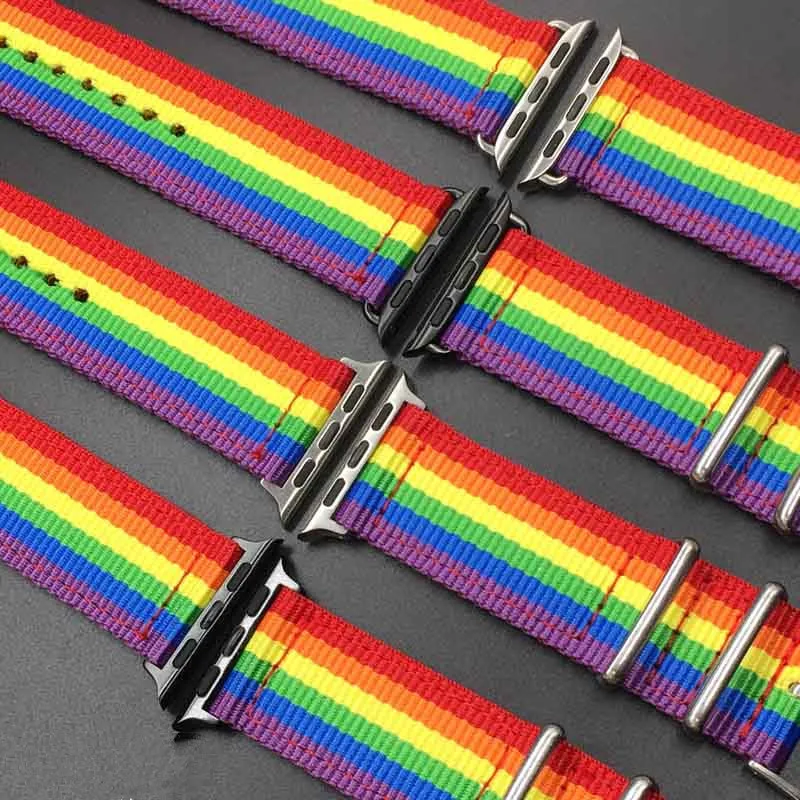 nylon strap for apple watch band 44mm 40mm iwatch band 38mm 42mm rainbow sport bracelet smartwatch apple watch series 6 se 5 4 3 free global shipping