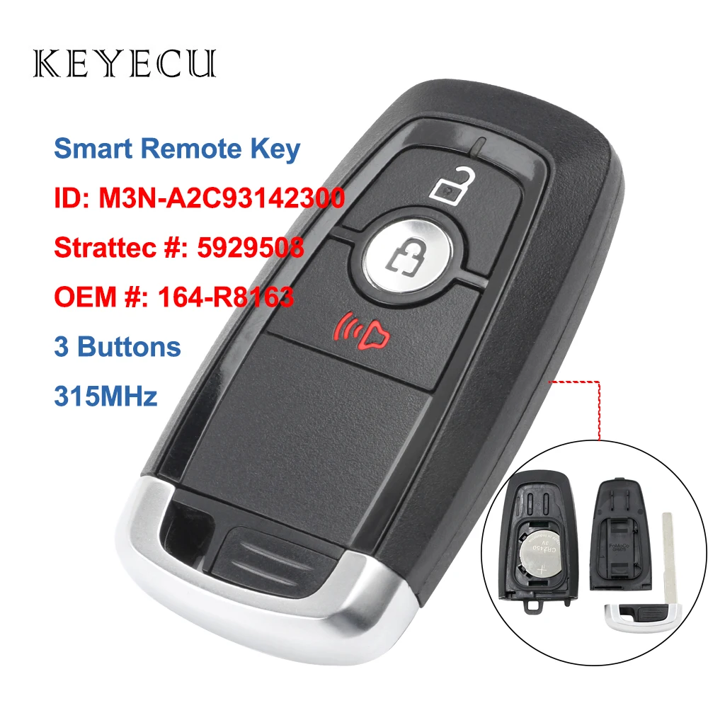 Брелок Keyecu с дистанционным управлением 315 МГц 3 кнопки для Ford Edge Ecosport Explorer F150 250 350