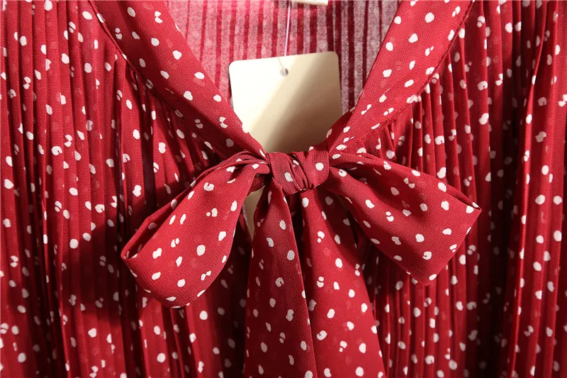 Женское винтажное шифоновое платье элегантное плиссированное с длинным рукавом