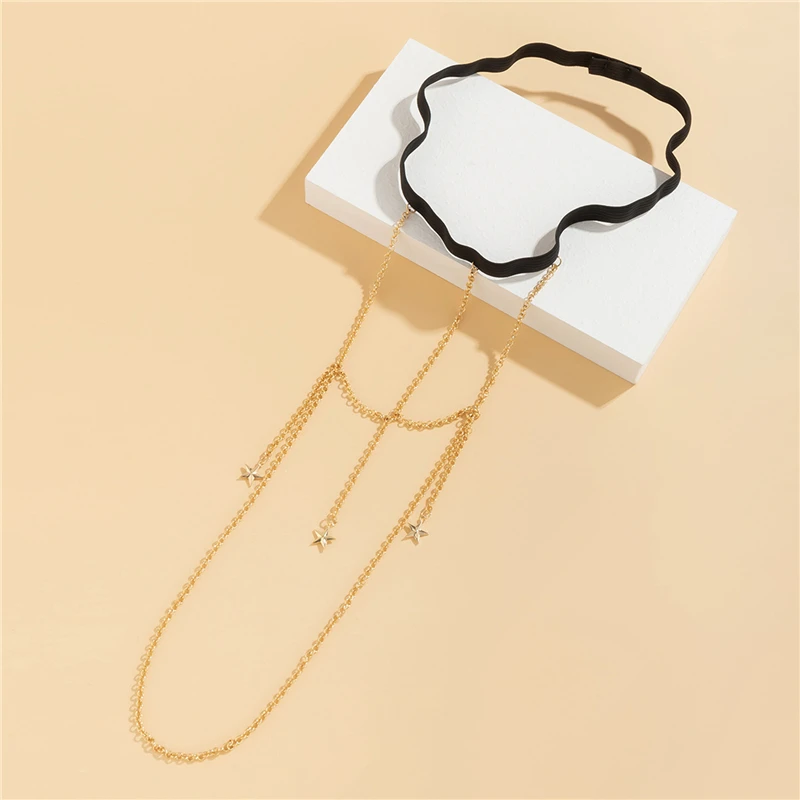 

Punk Gothic Sexy Gold Color Elastic Leg Chains Women New Fashion Geometric Star Long Tassel Pendant Temperament Body Jewelry