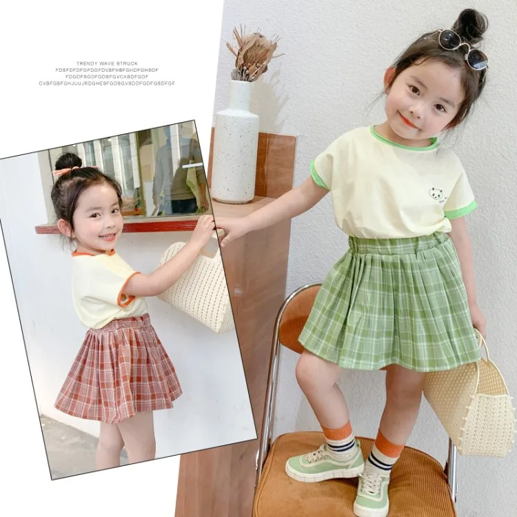 

2 3 4 5 6 Y Toddler Girls Clothing Sets Korean Casual Short-sleeved T-shirt Plaid Skirt 2pcs Kids Clothes 2020 Summer Girl Suits