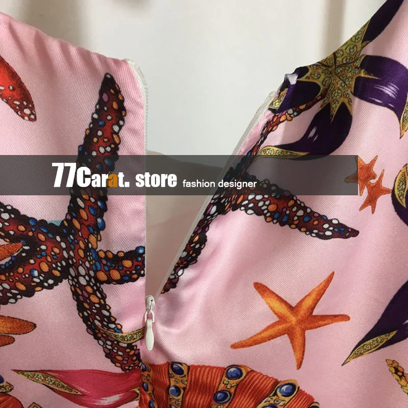 

2021 summer luxury designer spaghetti strap sexy dress for women sleeveless starfish shell print slit side vintage midi dresses