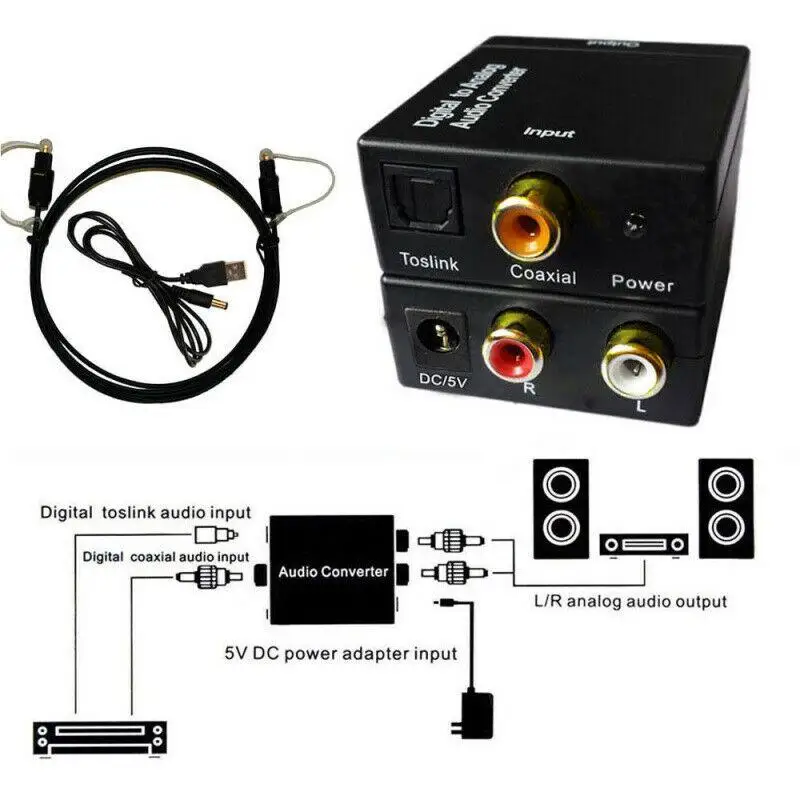 Цифровой оптический коаксиальный аналоговый RCA аудиоконвертер DishyKooker с