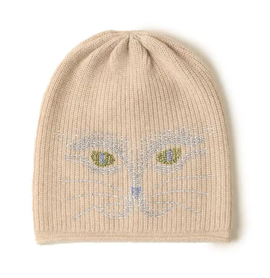

KMS new cashmere knitted paste diamond cat face small curled hat warm and cute