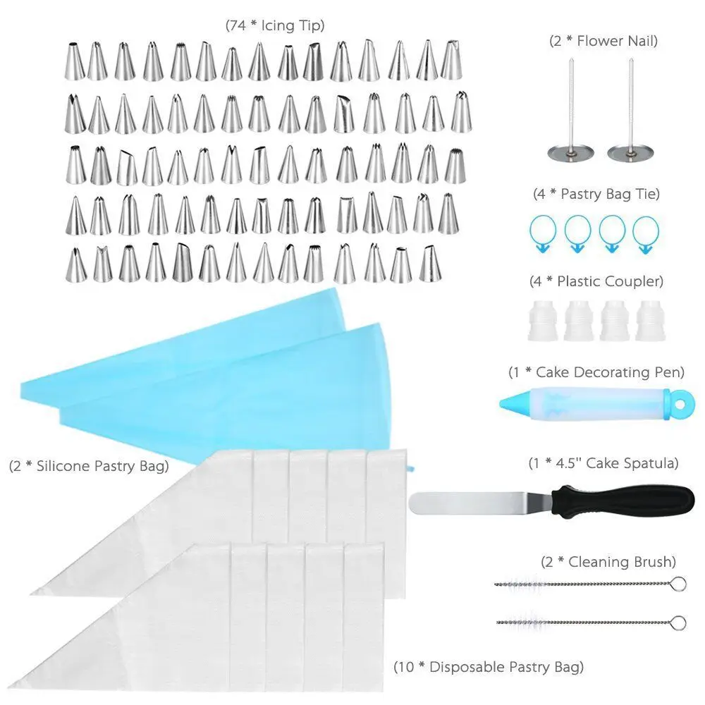 

100 Pcs Pastry Bags +74 Nozzle Set Pastry Bag Tips Kitchen DIY Icing Piping Cream Cake Decorating Tools Decoration Accessories