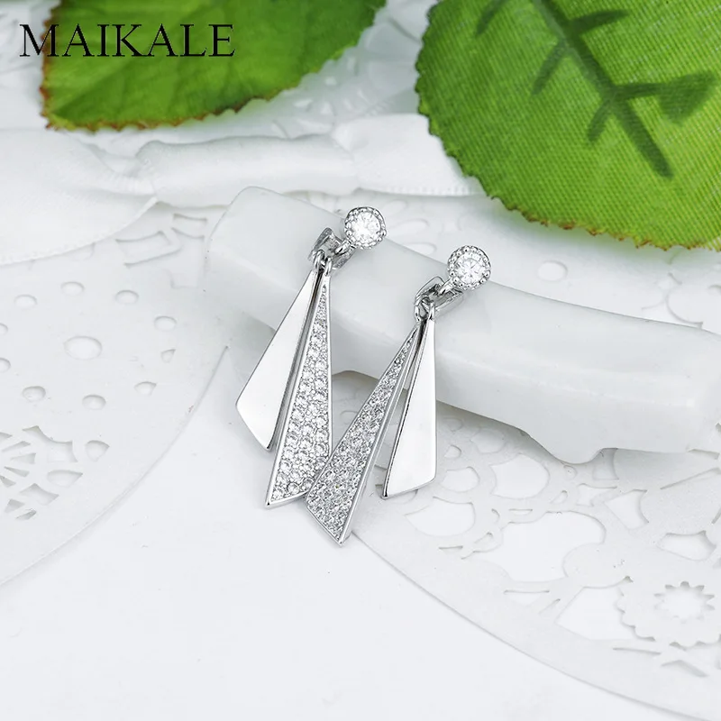 Женские длинные серьги гвоздики MAIKALE золотистые/Серебристые большие с