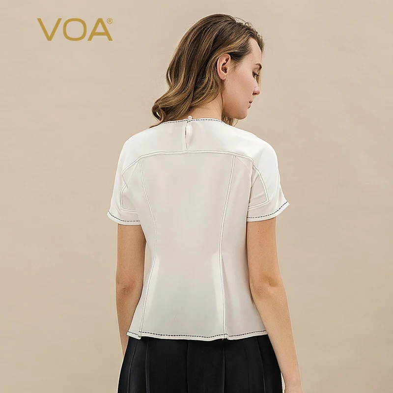 Женская шелковая футболка VOA с круглым вырезом и коротким рукавом облегающий топ