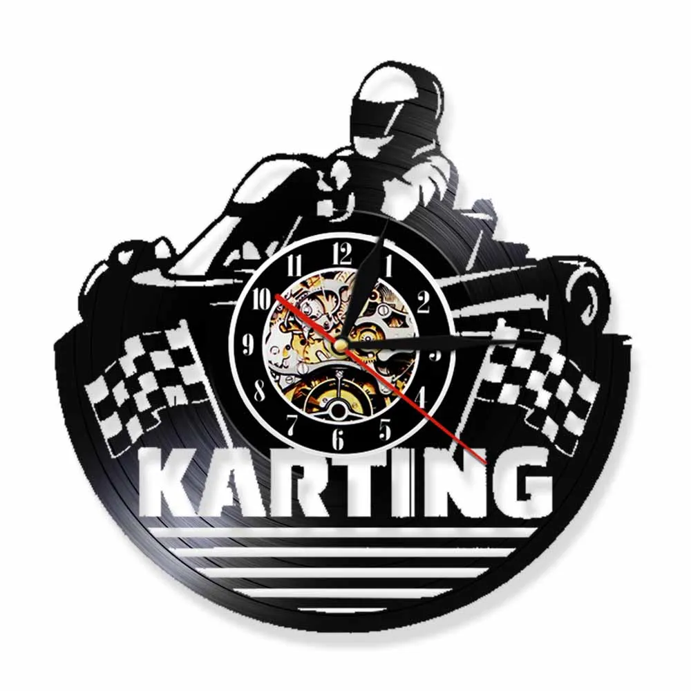Go Kart Vinyl Record Wall Clock Karting Creative Home Decor Sports Time Friends Racing Happy Hour Wall Watch Kating Racers Gift