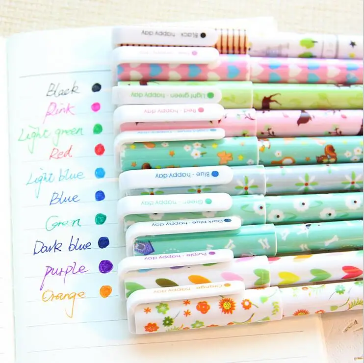 10 шт./лот кавайная мультяшная цветная гелевая ручка милые корейские канцелярские
