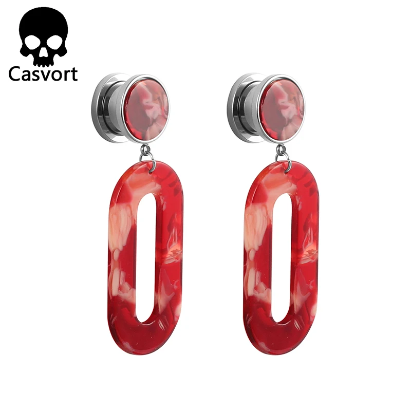 Casvort 2 шт Акриловые Висячие беруши ювелирные украшения для пирсинга закручивающаяся задняя часть туннель с двумя расширяющимися концами Ушные Тоннели хорошее серебро пара - Окраска металла: red
