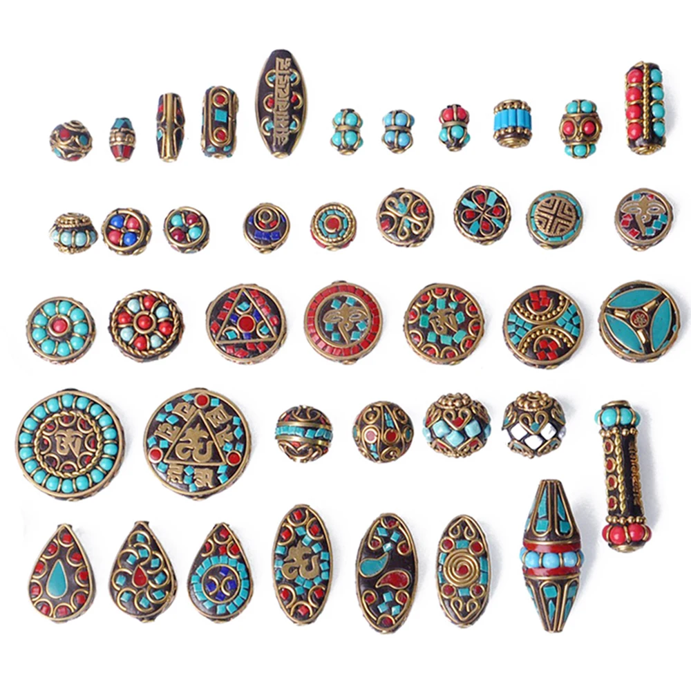 Ручной работы непальская тибетско буддистские латунь металл и глины бусины для