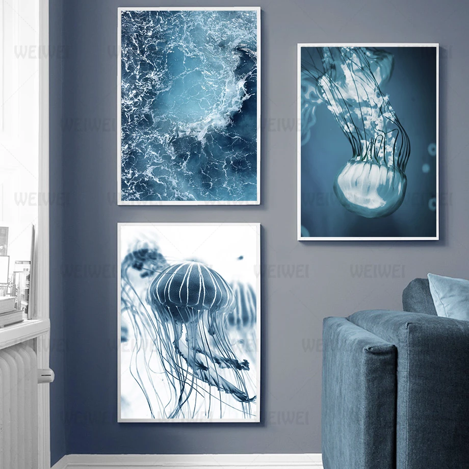 Картина на холсте с изображением океана дельфина синего Кита | Дом и сад