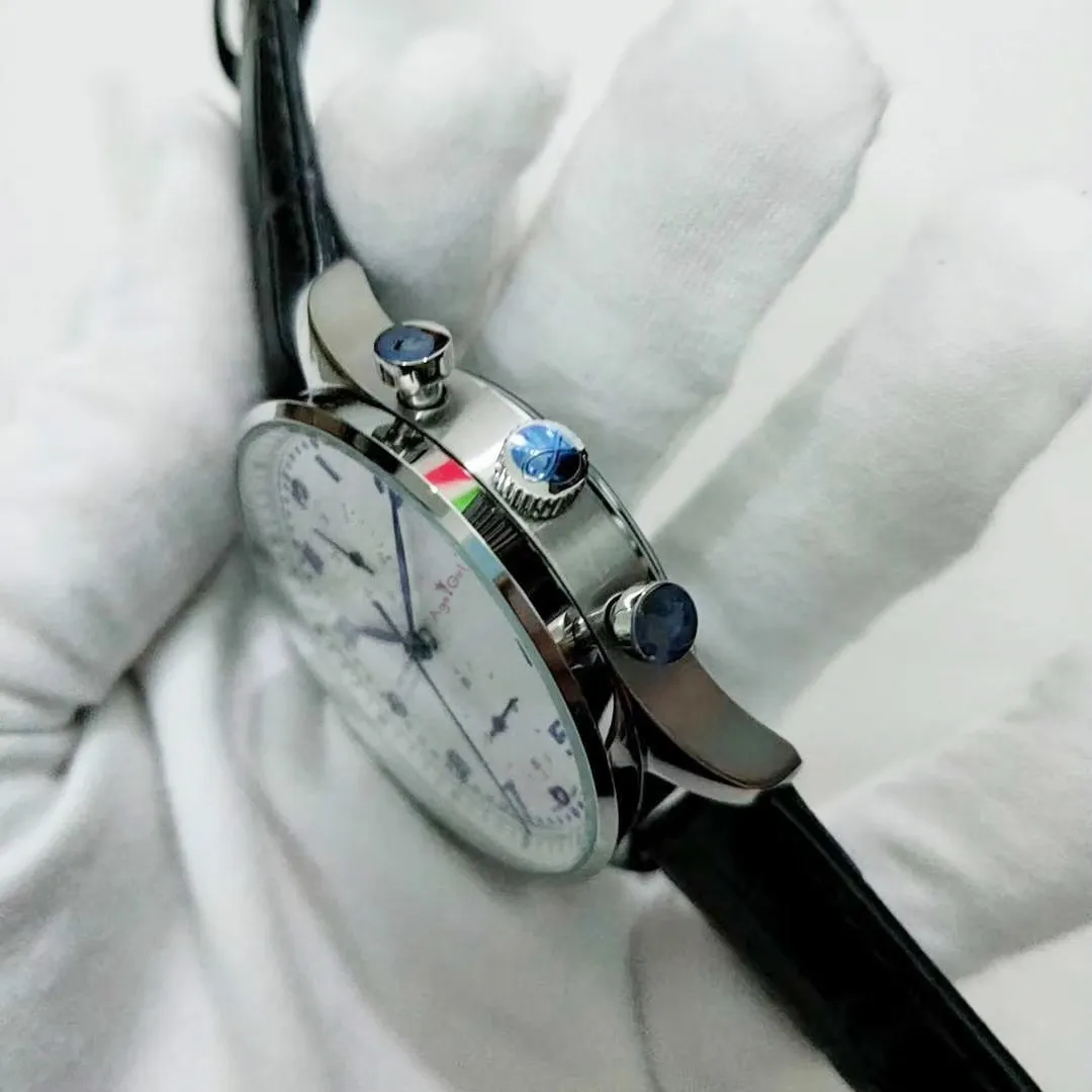 

Classic New Men Automatic Mechanical Black Leather Stainless Steel Sapphire Glass Back White Dial Blue Hands Watch AAA+