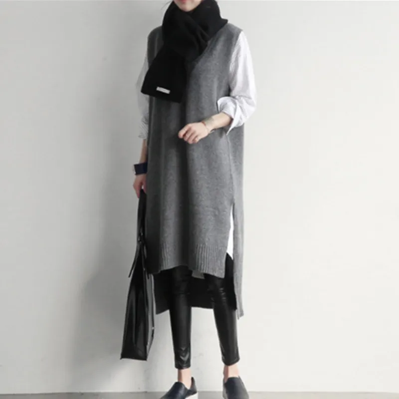 Женские кашемировые вязаные жилеты пуловеры Длинный жилет осенне зимний свитер