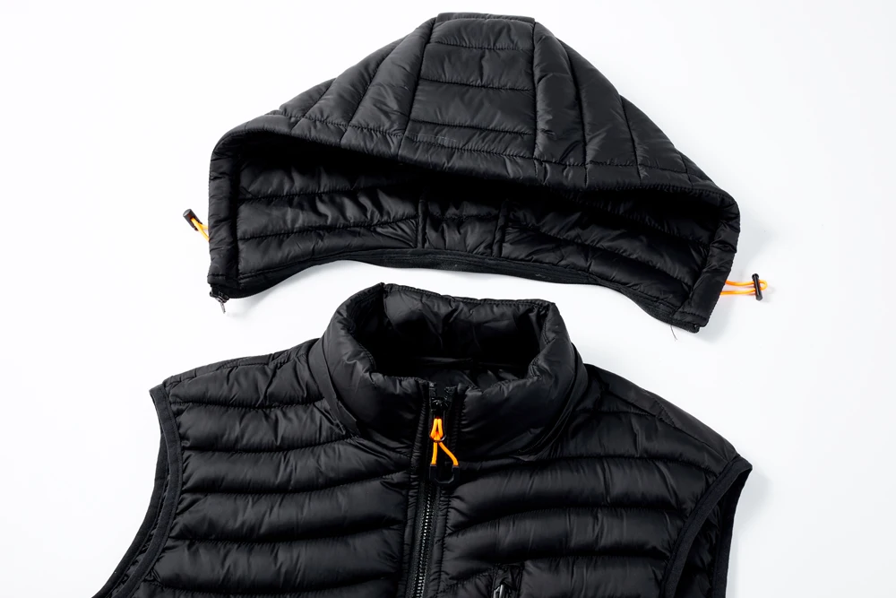 

Down Jackets Men Zipper Vest Hat Removable Thick Warm Winter Jacket Men Waterproof Fashion 2021 New Duck Down Man's Coats Black