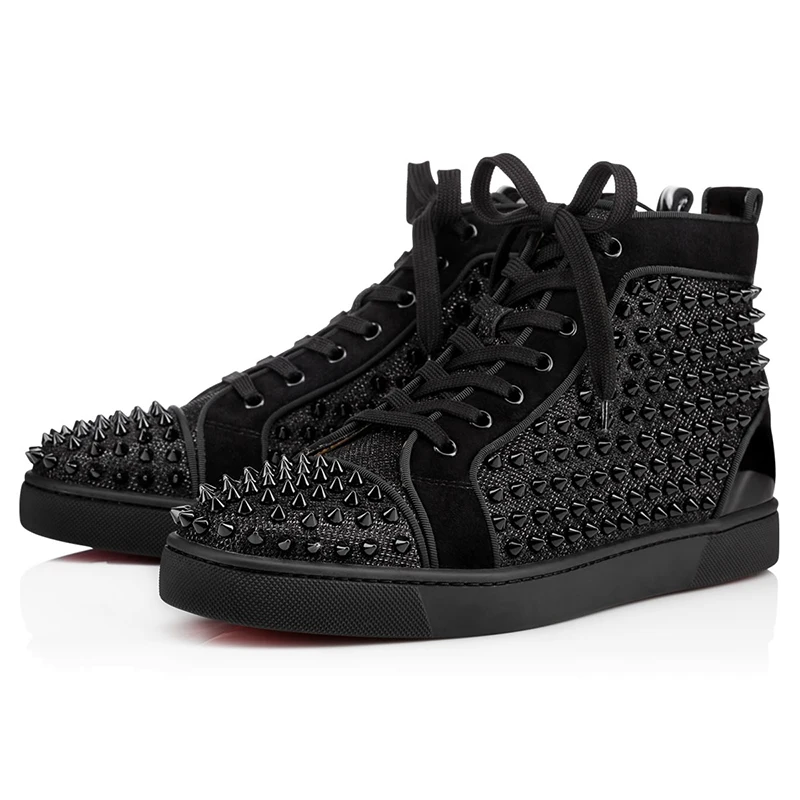 

Hot Sale Luxury Leather White Spikes Men Women Red Bottom Chunky Sneakers High-Top Black Fashion Casual Flat Sports Shoes