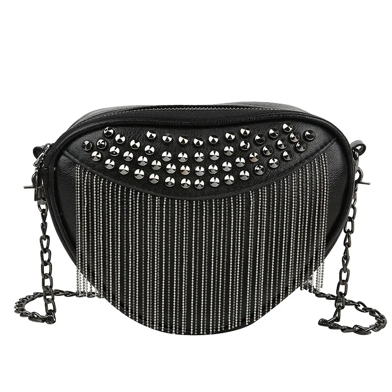 

Diamond Love Heart Brand Designer PU Leather Crossbody Bags For Women 2020 Fashion Rivet Chain Shoulder Bag Lady Small Handbags