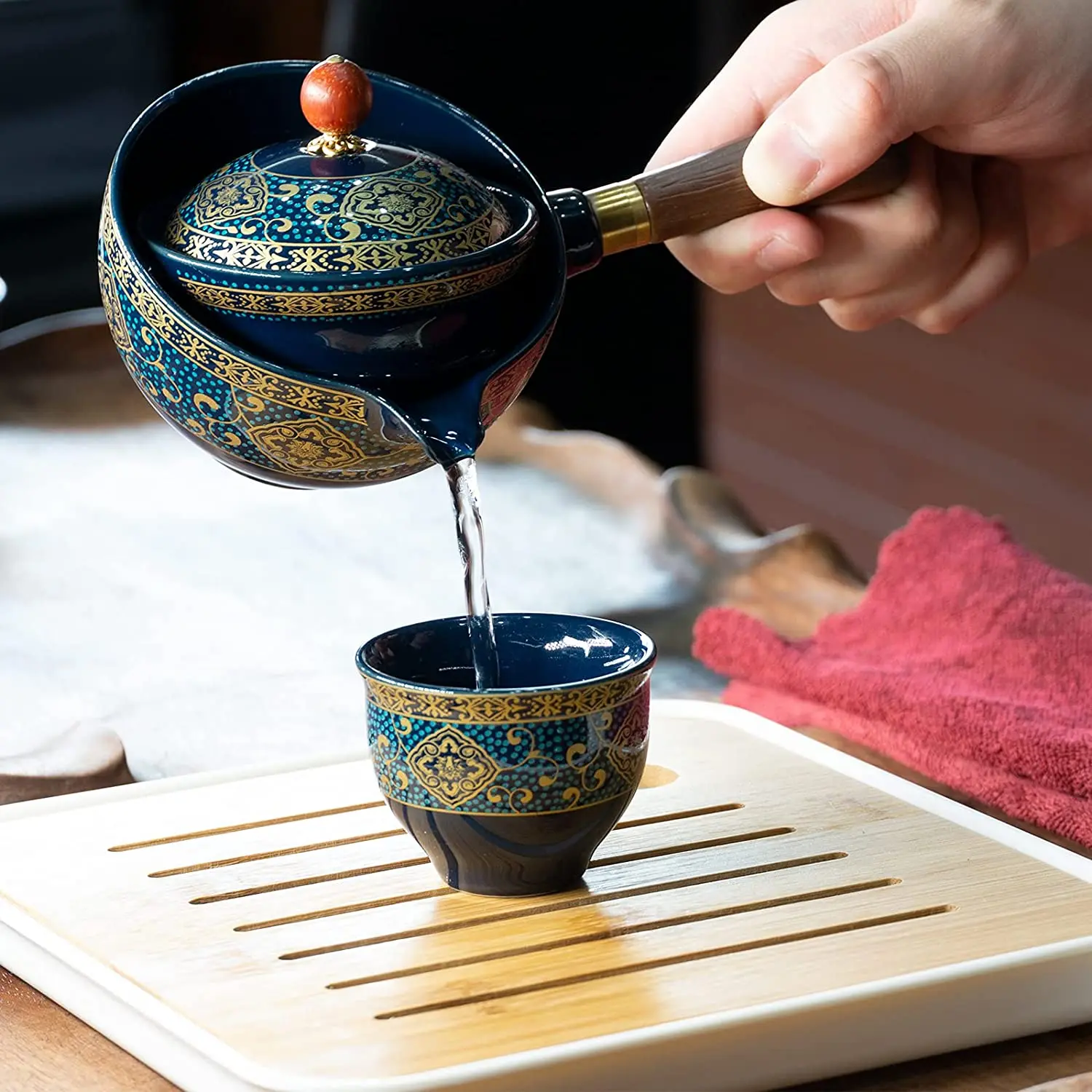 Фарфоровый китайский чайный набор Gongfu портативный с вращением на 360 градусов