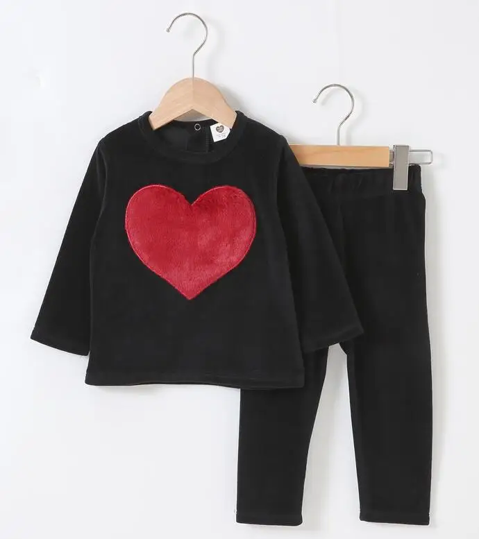 burgundy heart set Г. Одежда для малышей Комплект из длинного топа и штанов, Детский Повседневный комплект с нашивками в виде звезд и сердечек, детская одежда модная одежда черного цвета - Цвет: burgundy heart set
