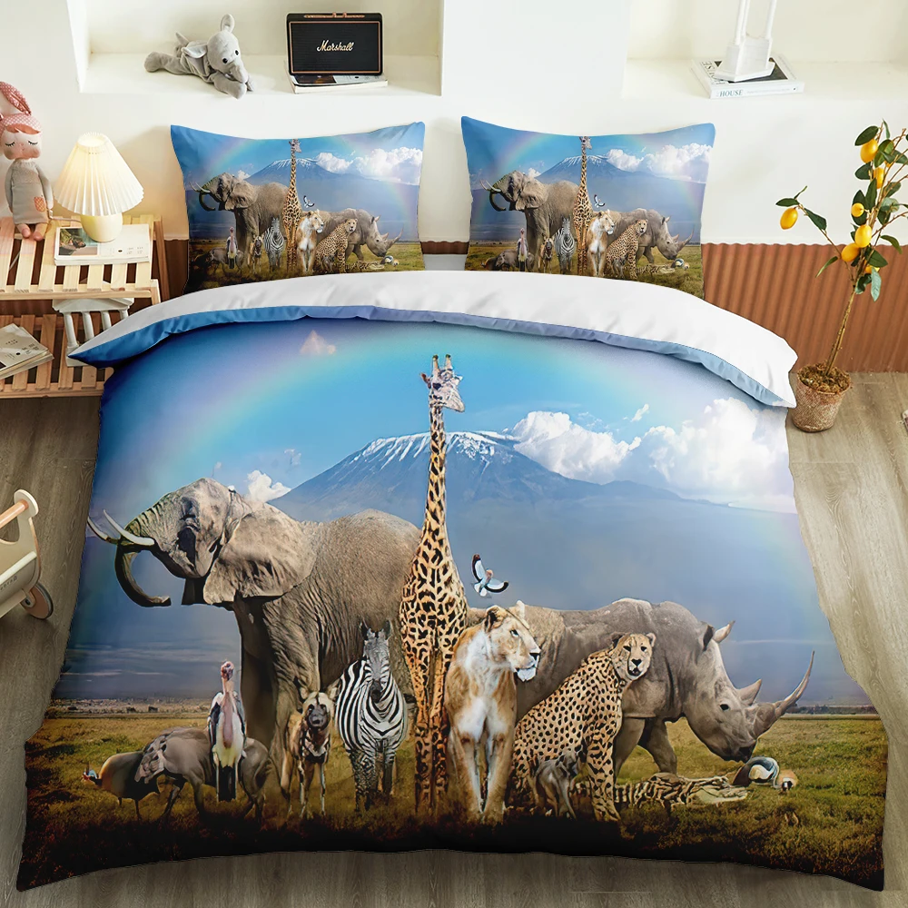 

3D Print Jungle Elephant Wild Animal Beding Set Custom Fashion Pillowcase Duvet Cover Set Queen King Single Bedroom Decor Adult