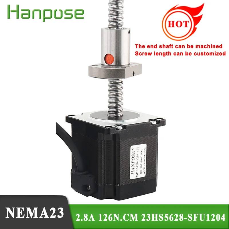 Шаговый электродвигатель Nema23 23HS5628-SFU1204 2 8 А 126 нсм 4 ведущих L200 мм шариковый
