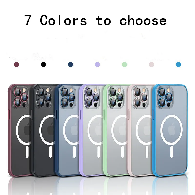 Matte Magsafing Magnetic Wireless Charging Case for iPhone 13 Pro Max Metal Camera Lens Glass Film Anti-fingerprint Armor Cover