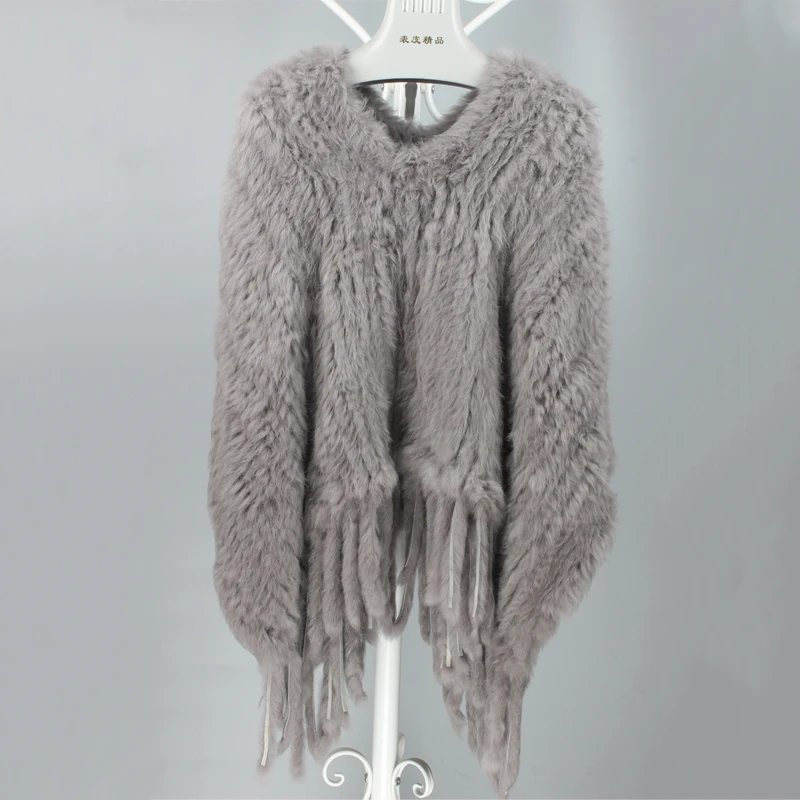 Новинка искусственное пончо с кисточками из кроличьего меха вязаное пальто шарф