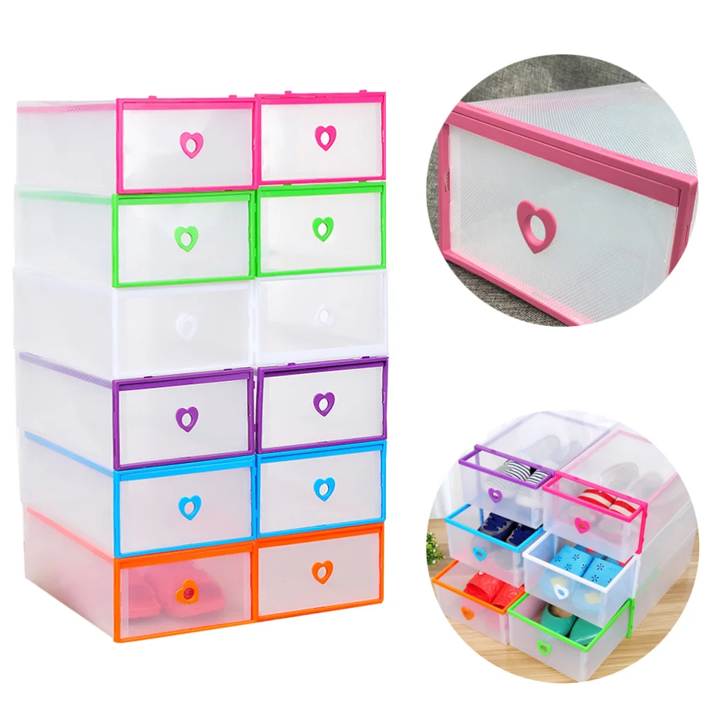 

10PCS Crate Storage Clear Drawer Shoe Boxes Stackable Foldable Shoes Case Home Wardrobe Thicken Shoebox Size 31*20*11 (