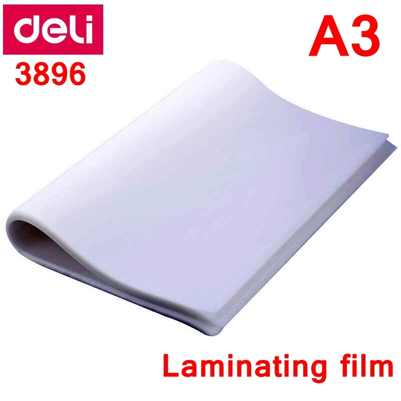 50PCS/lot Deli 3896 hot pouch laminator film A3(303x426mm) size 80 mic photo documents PET thermal laminating pouch film