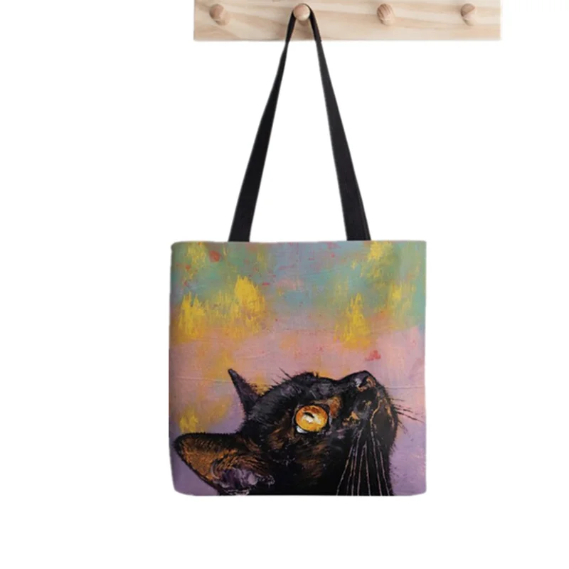 

2021 Shopper Fixed cat Gaze Printed Tote Bag women Harajuku shopper Funny handbag girl Shoulder shopping bag Lady Canvas Bag