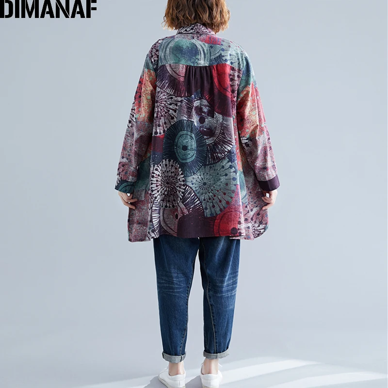 Женская блузка с длинным рукавом DIMANAF Свободная Повседневная тонкая рубашка из