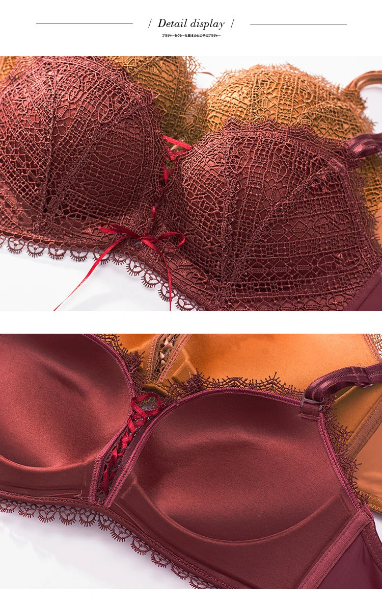Roseheart, женское модное красное, желтое Сексуальное нижнее белье, беспроводные кружевные трусики, бюстгальтеры с пуш-ап эффектом, комплекты нижнего белья A B Tie Tassel