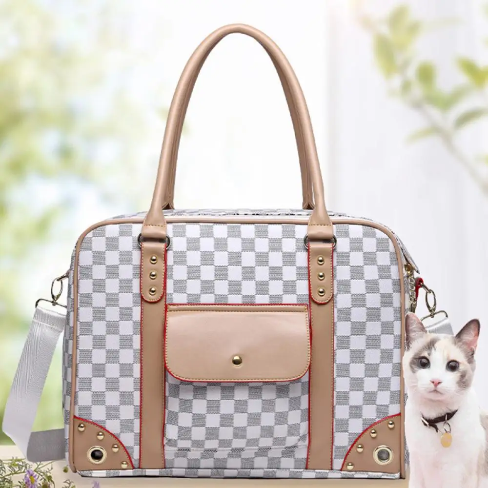 

Leather Dog Bag Breathable Pet Bag Out Dog Carrier Diagonal Multifunctional Cat Bag Carrier Pet Backpack One-Shoulder Handbag