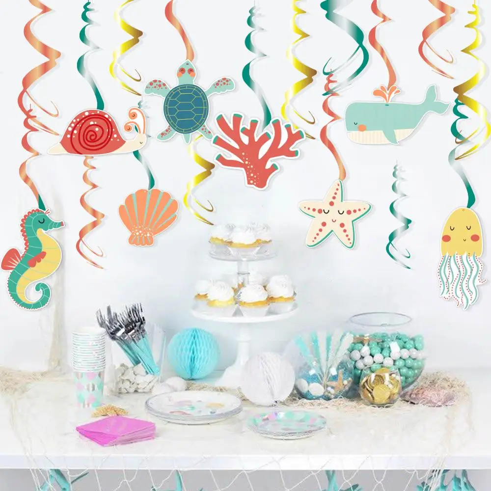 

18pcs Birthday Party Decoration Happy Birthday banner Jellyfish Under The Sea Birthday Kids Baby Shower Mermaid Party Supplies