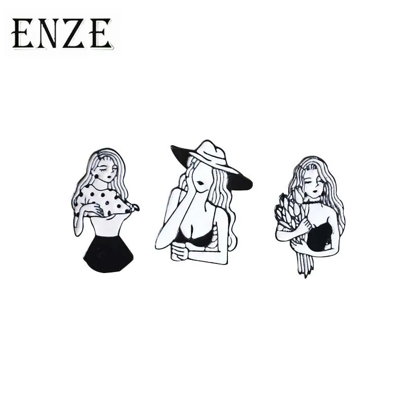 ENZE new fashion cartoon enamel girl avatar brooch bag badge clothing accessories collar needle for couple | Украшения и