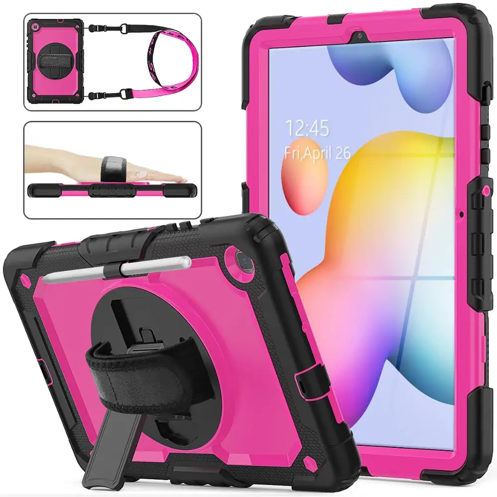 

HXCASE защитный чехол для Samsung Galaxy Tab S6 lite 2020, чехол с ремешком на плечо и поворотным ремешком на 360 градусов и подставкой