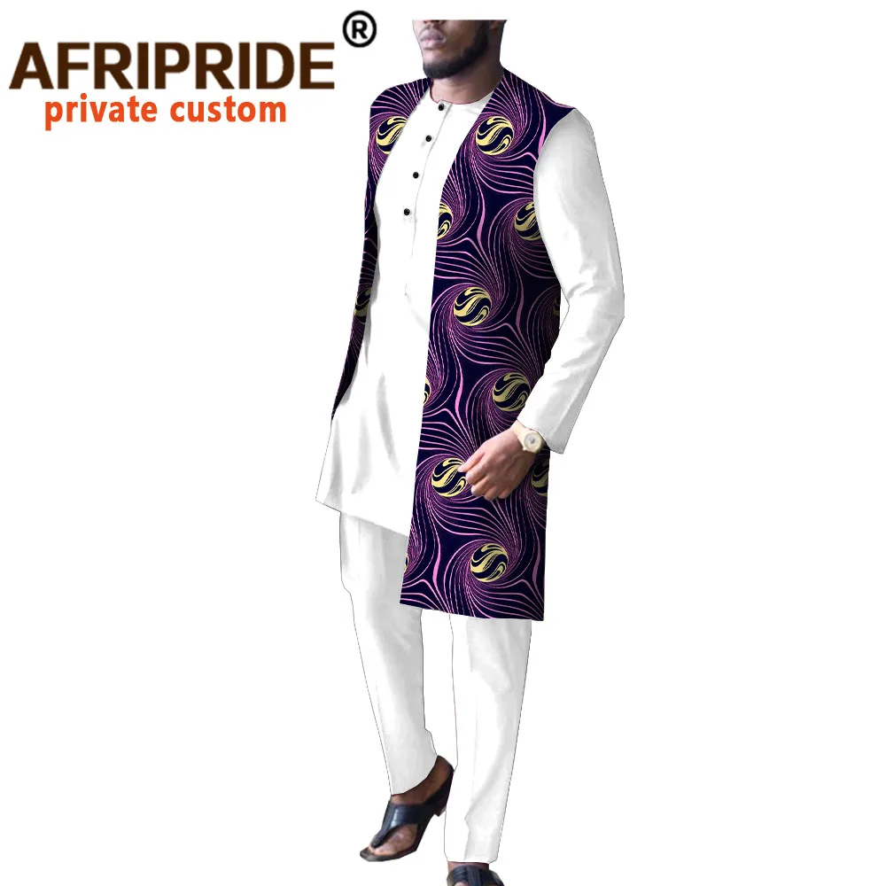 Африканская одежда для мужчин куртка с принтом + рубашка штаны комплект из 3