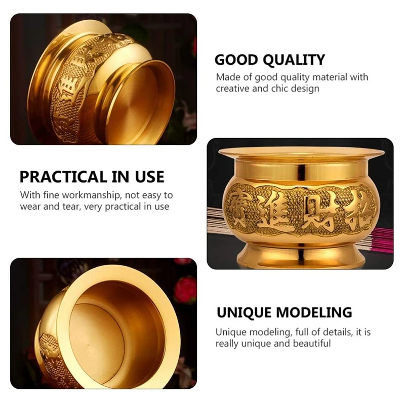 Decorative Gold Incense Burner Buddhist Accessories Supplies Burners Ash Offering Bowl Brass Ornaments | Дом и сад