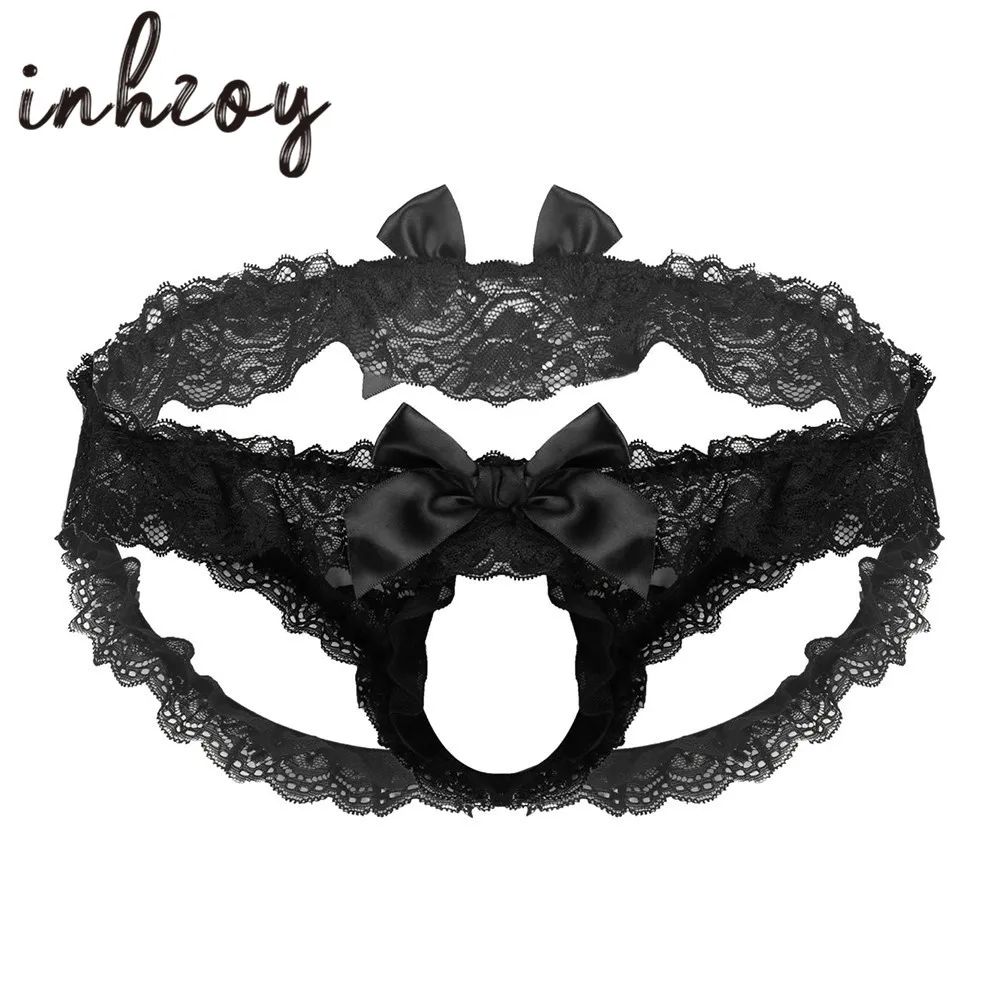 

Сексуальное эротическое нижнее белье, мужские трусики, черные трусики с оборками, кружевное Мужское нижнее белье для геев, сексуальное нижн...