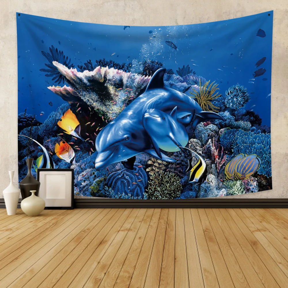 

Laeacco Fashion Tapestry Sea Dolphin Coral Reef Clownfish Wall Hangings Decor For Bedroom Restaurant Living Room Dorm College