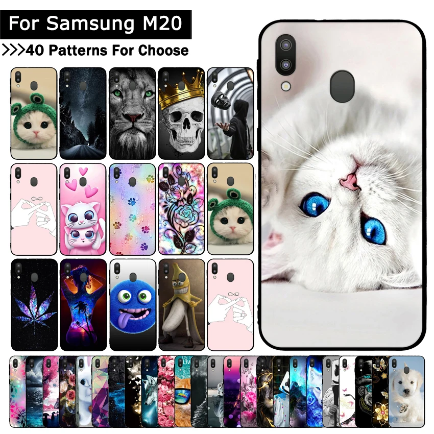 Чехол для samsung Galaxy M20 с кошкой из мультфильма, милый чехол для мобильного телефона, защитный чехол для samsung M 20, защитный чехол s Fundas