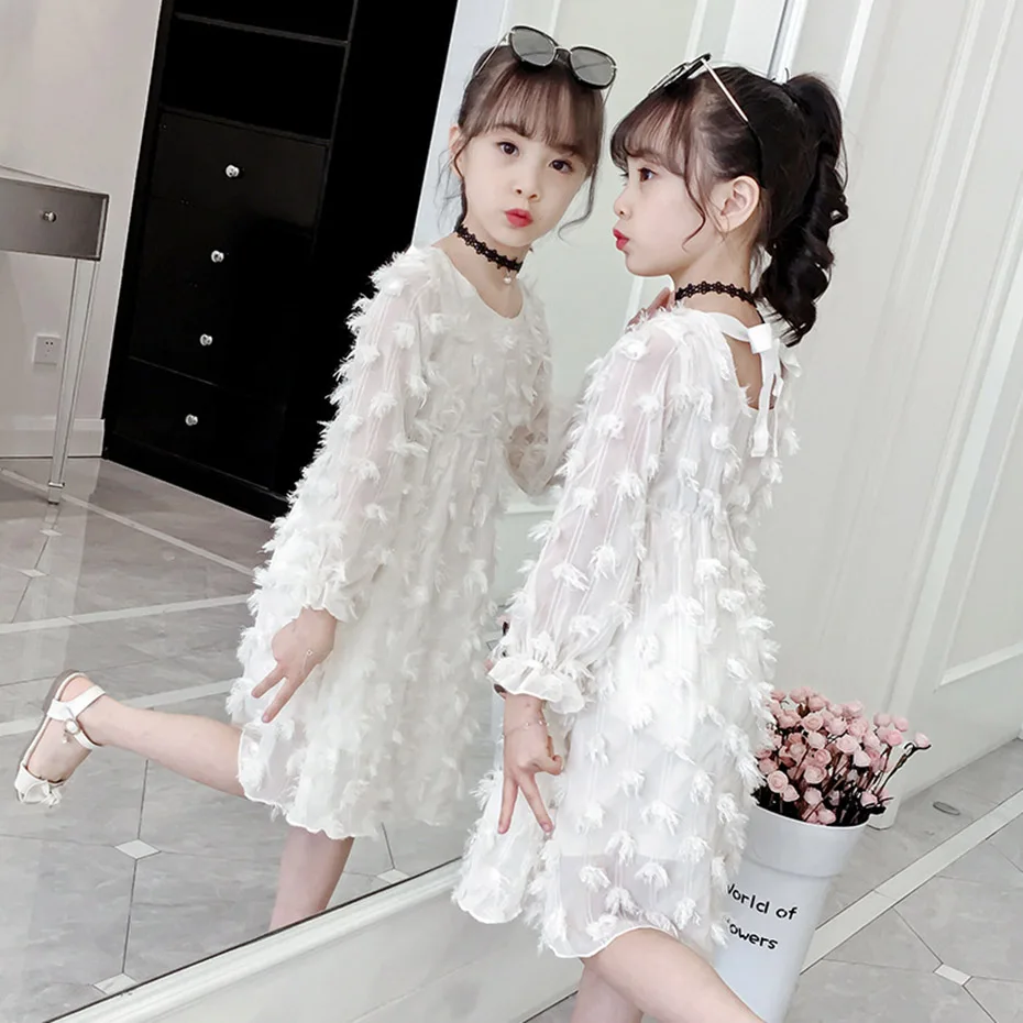 Girl Dresses White Vetement Children Casual Style Children's Dress 20019 Spring Autumn Girls Clothes 8 10 12 14 Year | Детская