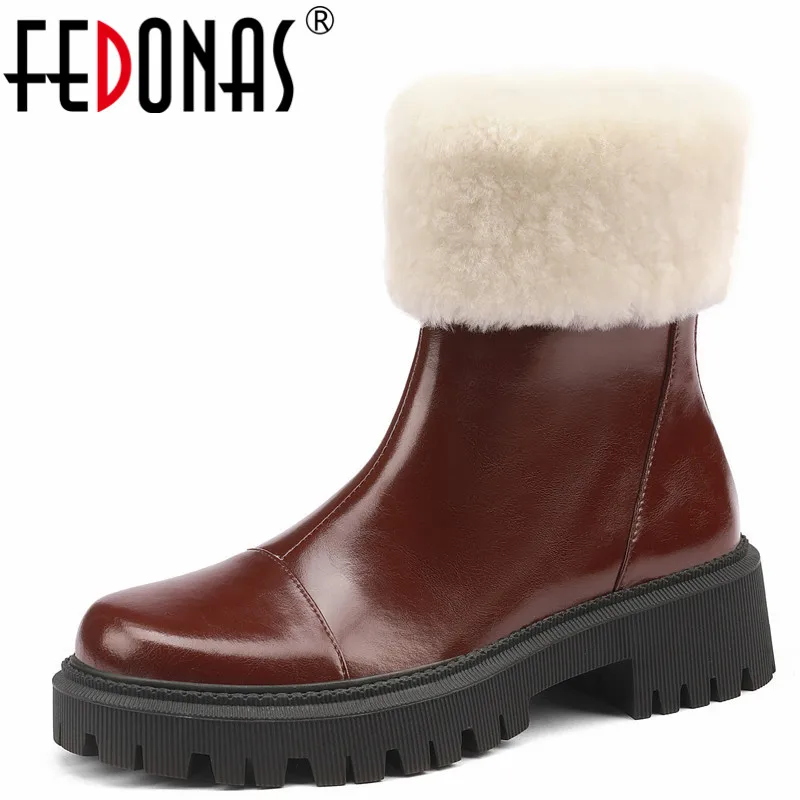 

Женские офисные ботильоны FEDONAS, теплые зимние ботильоны из натуральной кожи на молнии сзади
